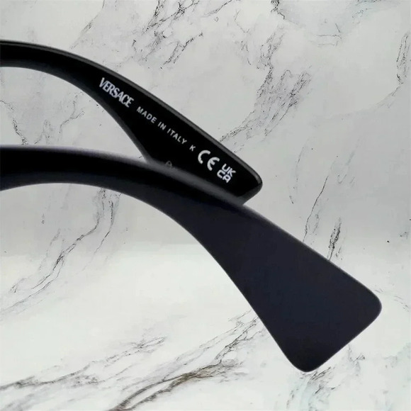 VERSACE Sunglasses New Black Square Wrap Shield Mask Acetate Gold Letter Logo - Picture 7 of 12